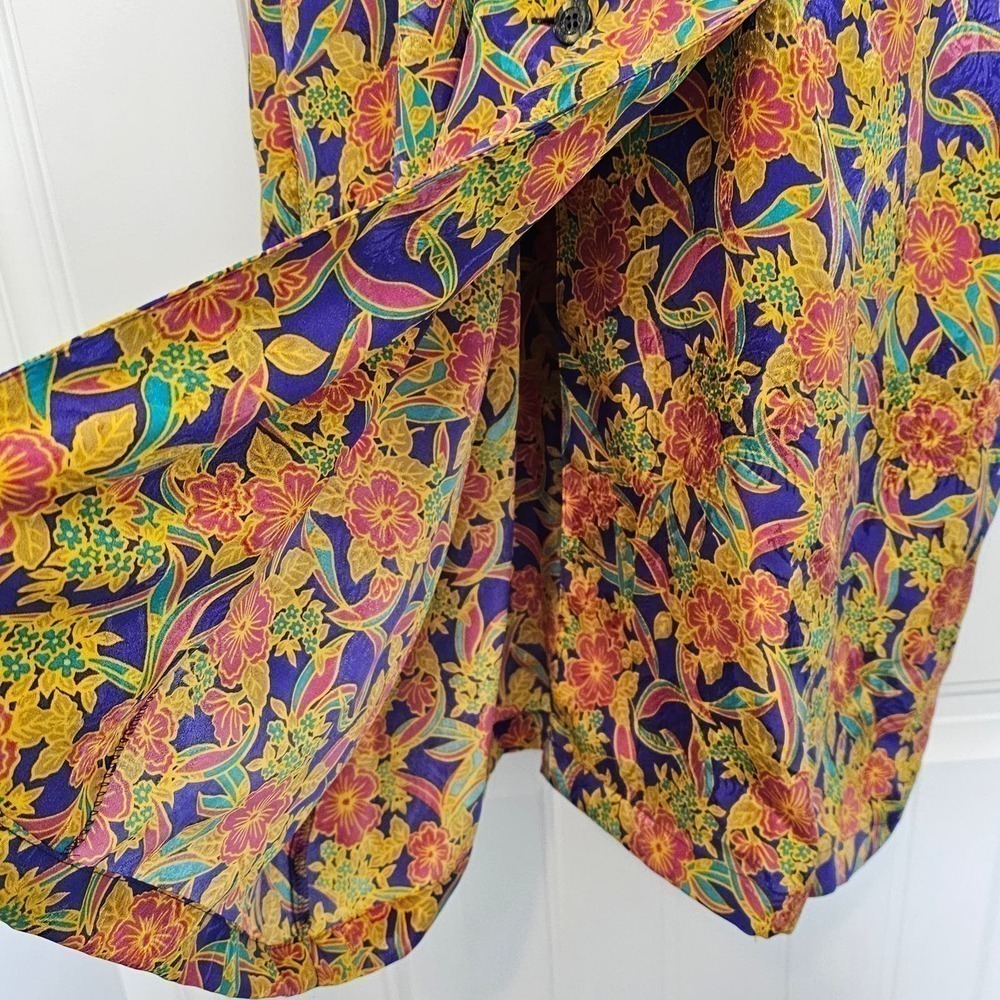 Vintage Arbor Creek Dress Size Large 80s Purple Yellow Floral Shirt Dress Midi - Picture 6 of 10